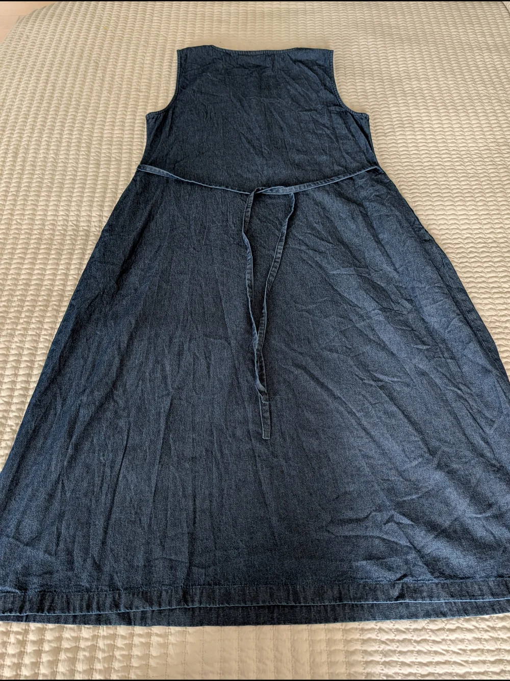 Sleeveless Indigo Denim Maxi Dress with Button Bodice
